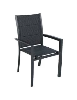 Fauteuil De Jardin Allure Empilable - Aluminium Et Texaline Matelassée - Graphite / Poivre