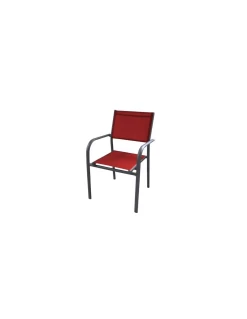 Fauteuil De Jardin Duca Empilable - Aluminium Et Toile - Grey/Rouge