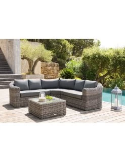 Salon D'angle 5 Places Mooréa - Aluminium Et Résine - Terre D'ombre