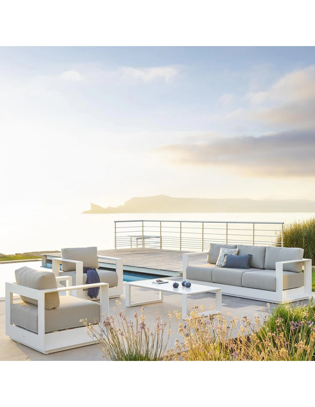 Salon De Jardin Allure 5 Places - Aluminium Graphite - Blanc