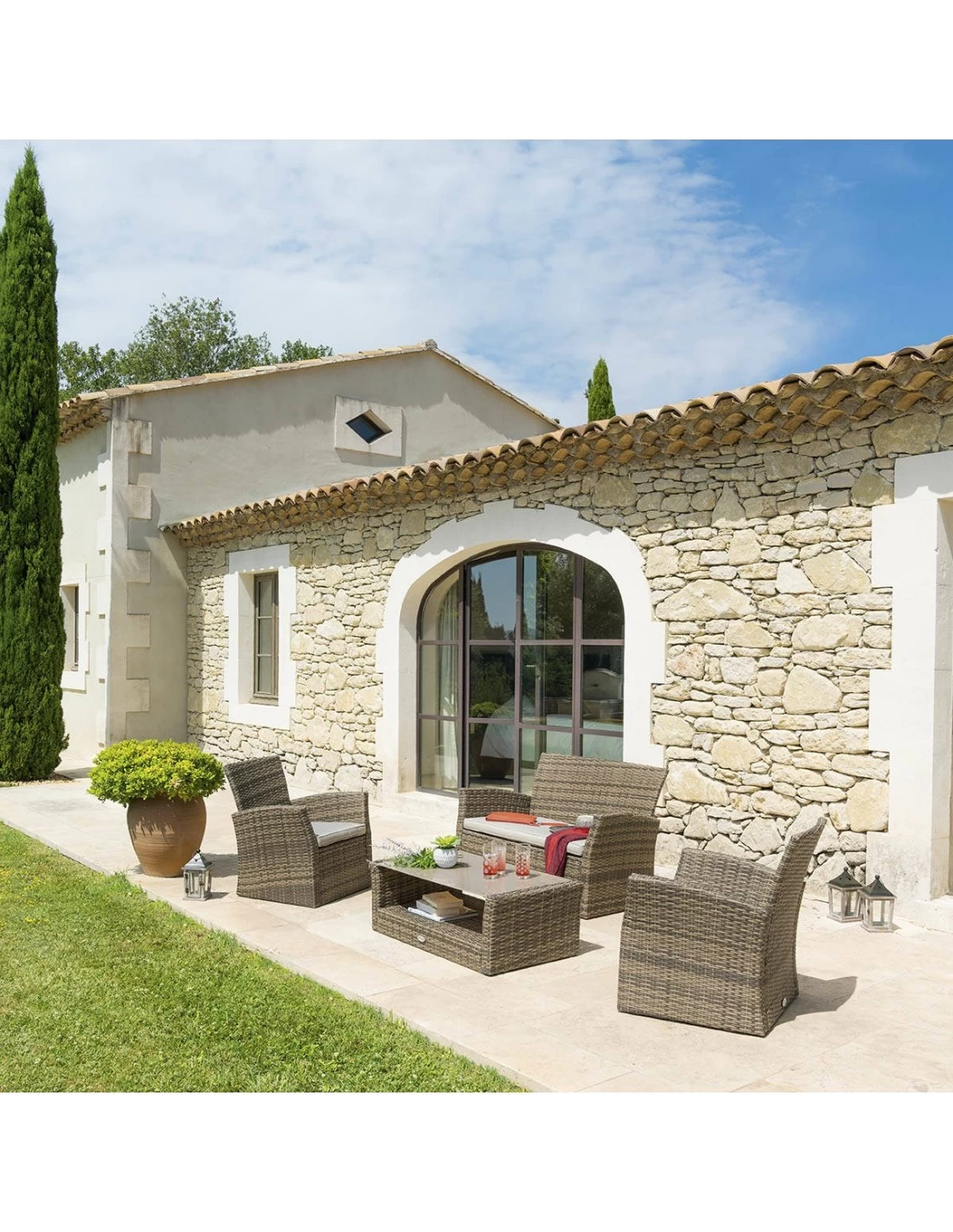 Salon De Jardin Bora Bora - 4 Places - Résine Tressée Et Acier époxy - Naturae