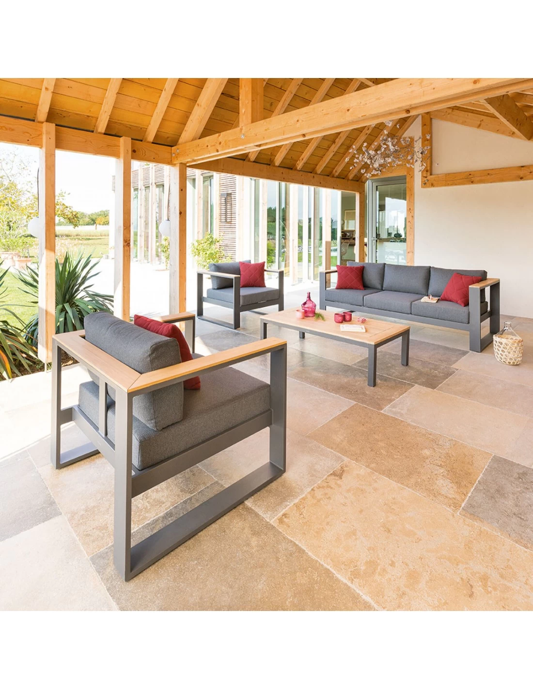 Salon De Jardin Emperia Graphite 5 Places - Aluminium Et Acacia