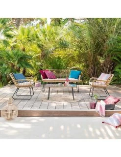 Salon De Jardin Lambada 4 Places - Résine Tressée Sésame