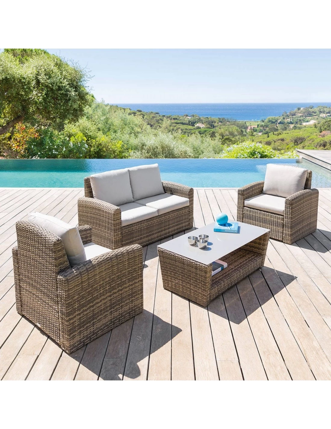 Salon De Jardin Polynésia 4 Places - Aluminium Et Résine Tressée - Naturae – Image 2