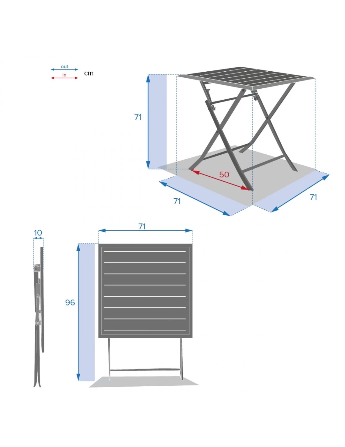Table De Jardin Azua Pliante Carrée 2 Places - Aluminium - Tonka – Image 7